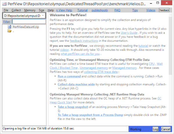 Running PerfView for profiling.