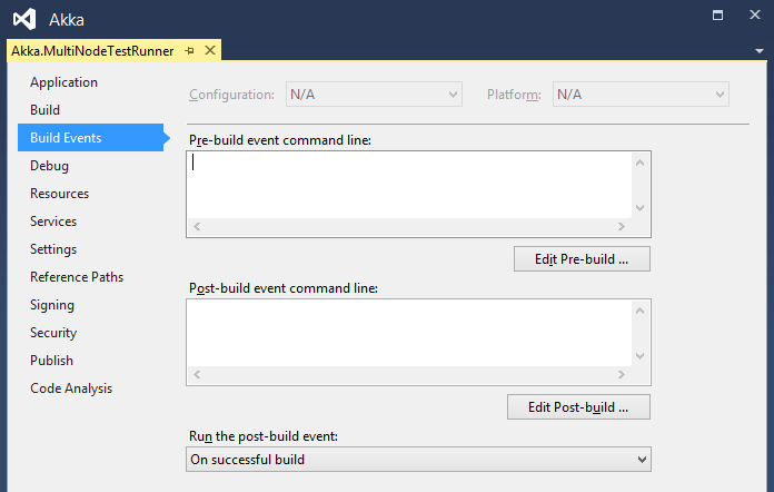 Blank pre-build event in project view in Visual Studio