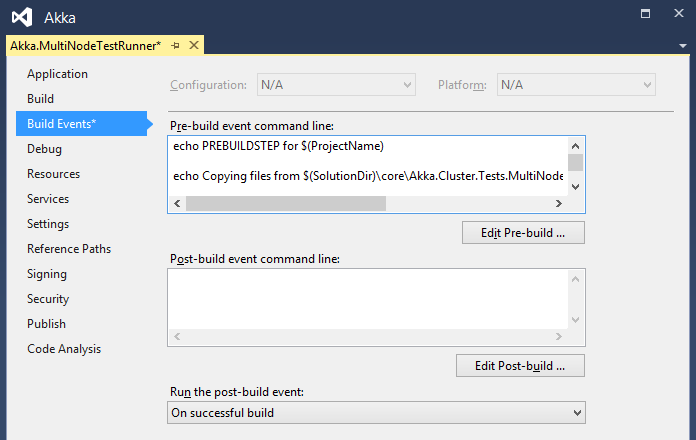 Populated pre-build event in project view in Visual Studio
